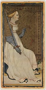 La Regina di Spade, facsimile di una carta dei tarocchi dal mazzo 